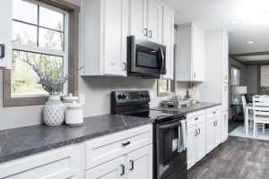 Showing Isabella kitchen island with open farmhouse layout
