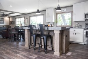 Displaying farmhouse kitchen with bright residential style