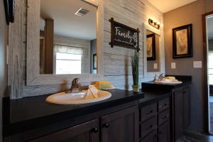 Displaying master bath finishes inside rustic double wide
