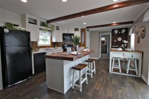 Displaying Naples farmhouse kitchen with cabinet storage