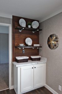 Displaying Naples open shelving in farmhouse kitchen