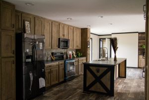 Displaying rustic living room with electric fireplace