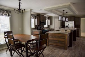 Displaying dining area with upgraded home finish