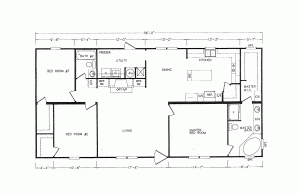 Showing MD 26 floor plan with three bedroom two bath layout