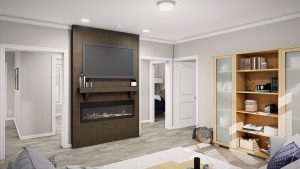 Showing Riviera kitchen with modern cabinetry and finishes