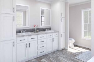 Presenting open concept living space inside mobile home layout
