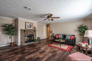 Displaying modern interior layout inside manufactured home